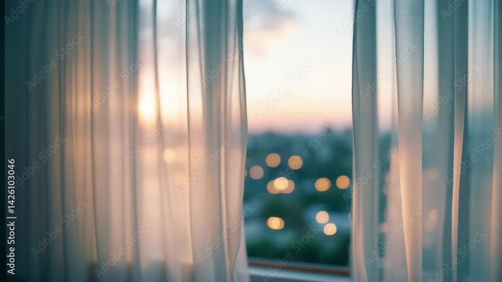 Poster sunlight filtering through a curtain window