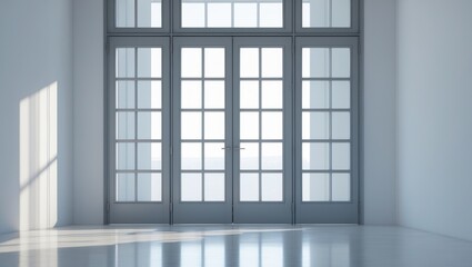 Contemporary living room featuring a classic French window design