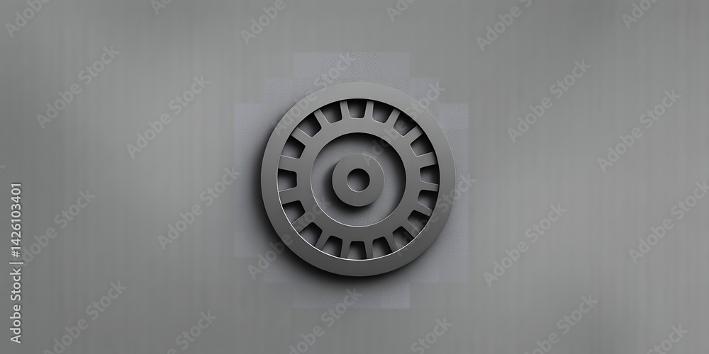 Poster a simple gray gear with inner circle and outer teeth on a gray background creating a shadow effect
