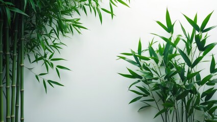 Fototapeta premium Dark green leaves of bamboo forest plant as background