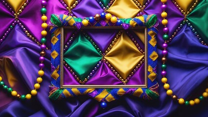 Bead trio in three colours against diamond-patterned fabric