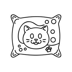 cat themed pillow icon, cat themed pillow line art - simple line art of cat themed pillow, perfect for cat themed pillow logos and icons