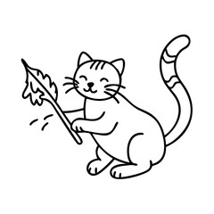 cat with a feather toy icon, cat with a feather toy line art - simple line art of cat with a feather toy, perfect for cat with a feather toy logos and icons