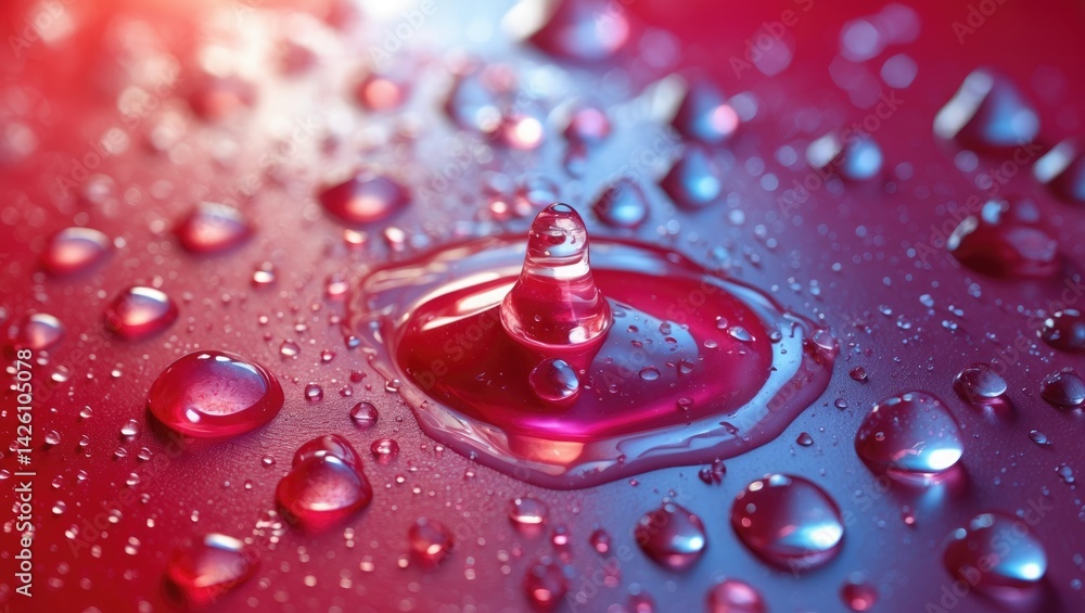 Poster water droplets on abstract wet background with rainbow gradient and textured macro detail