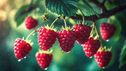 Hand picking ripe raspberry from lush garden - sweet and vibrant summer fruit