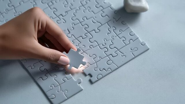 Glowing Puzzle Piece Being Placed in Completed Puzzle