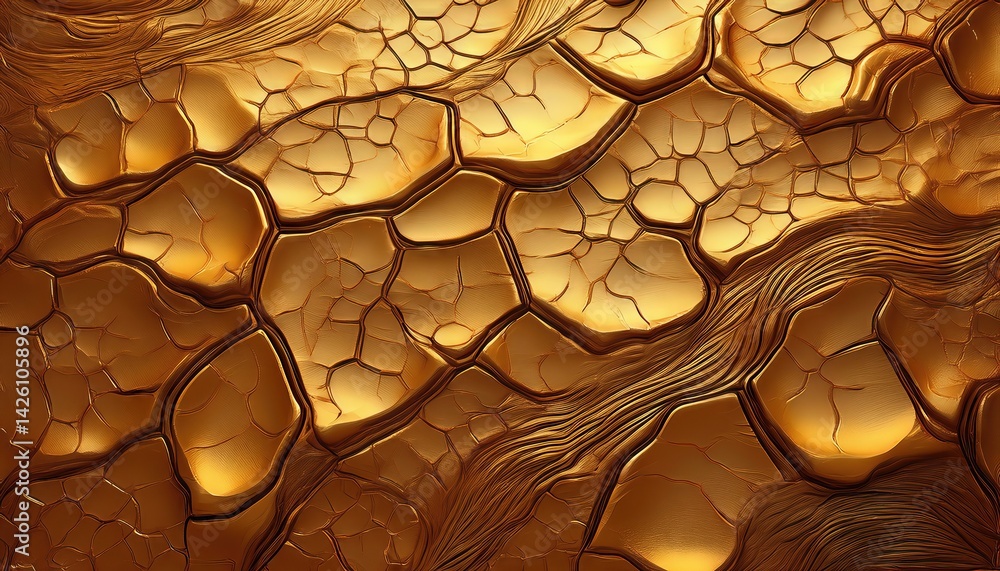 Poster intricate golden mud cracks an abstract pattern emanating warmth and texture in a desolate landscape
