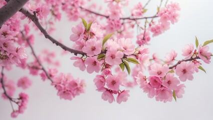 Fototapeta premium Pink cherry blossom flower isolated on white background