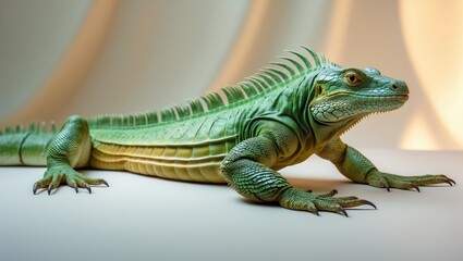 Obraz premium Colorful Wild Green Iguana with Black and Blue Accents