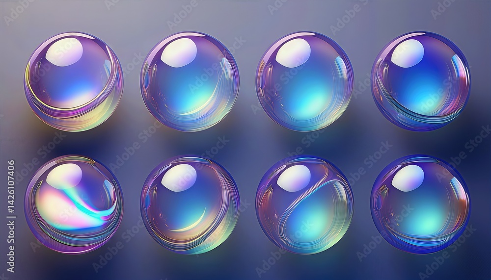 Poster iridescent modern design elements glass gradient 3d organic shapes set in a liquid abstract transpar
