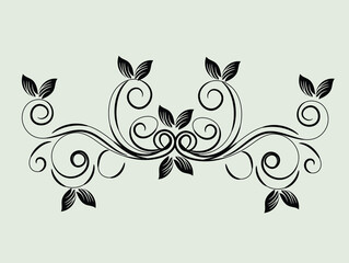 Elegant Black Floral Design Element with Swirls and Leaves