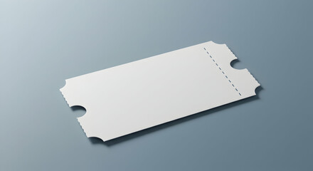 Blank white event ticket on gray background entertainment pass entry admission concert movie theatre access coupon