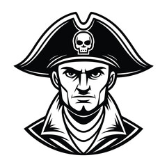 Bold Pirate Silhouette with Tricorn Hat and Skull Emblem