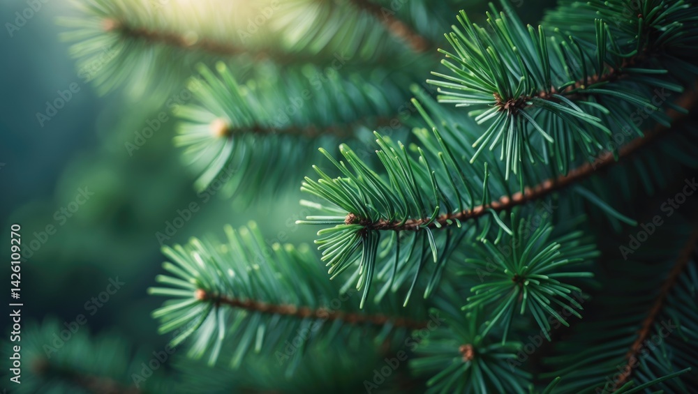 Poster christmas banner featuring a close-up of a fir tree branch with abstract background and texture, per