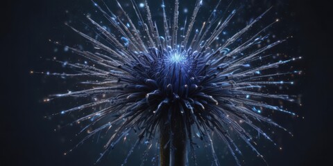Fototapeta premium Single blue firework bloom, intricate detail, atmospheric depth, texture, star