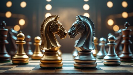 Creative Chess Design: White and Black Pieces in a Modern Background