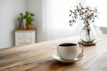 Fototapeta premium Morning Coffee Peaceful Relaxation Cozy Home Wooden Table