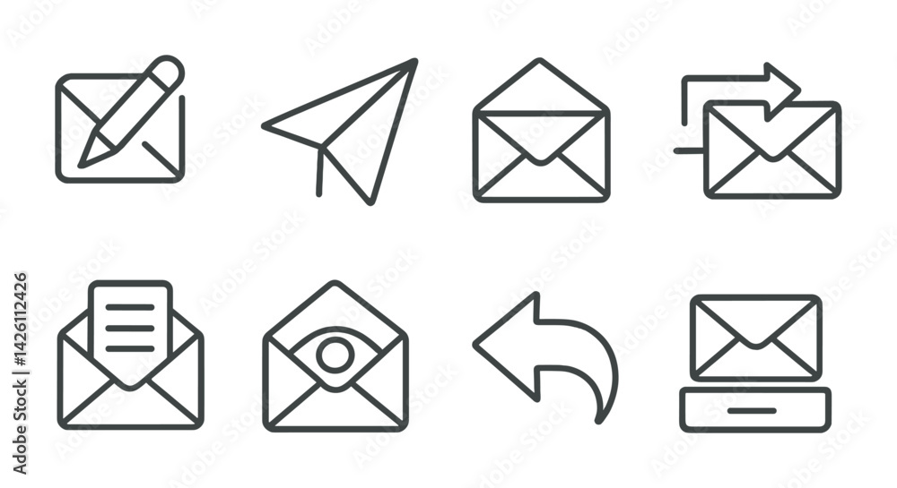 Poster email and messaging icon set - linear style collection for communication, mail, and messaging
