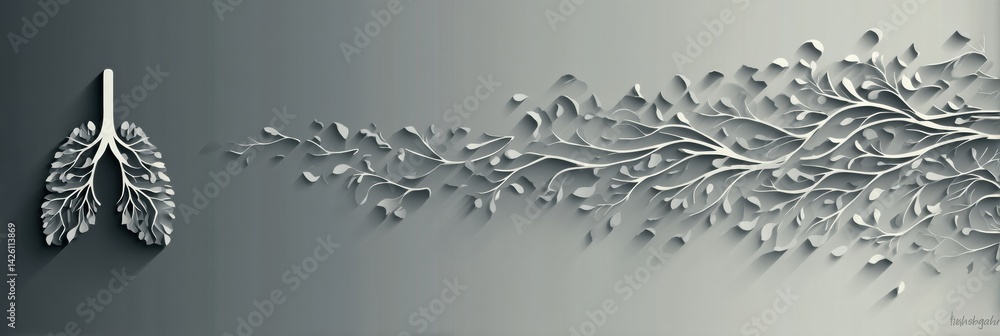 Poster paper-cut style lungs transform into smoke, illustrating health concepts for awareness and reflectio