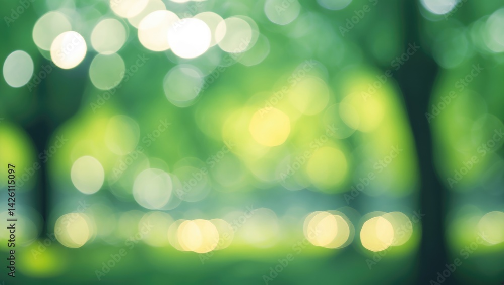 Poster blurred green background with bokeh effects from trees and sunlight