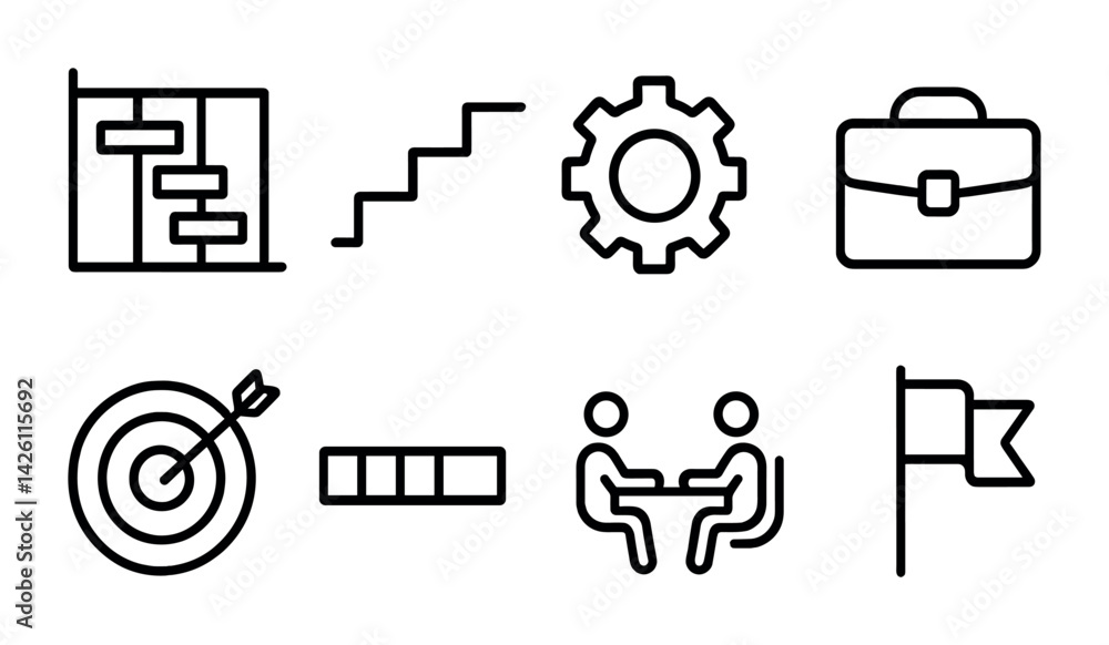 Poster simple line icons set for business and project management concepts