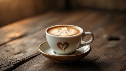 Obraz premium A cup of latte or cappuccino coffee with milk and cream