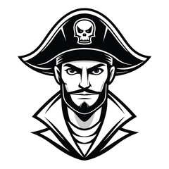 Bold Buccaneer Silhouette in Tricorn with Skull Symbol