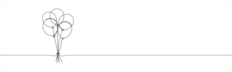 Bunch of party balloons continuous one line drawing. Decoration balloon. Vector illustration.