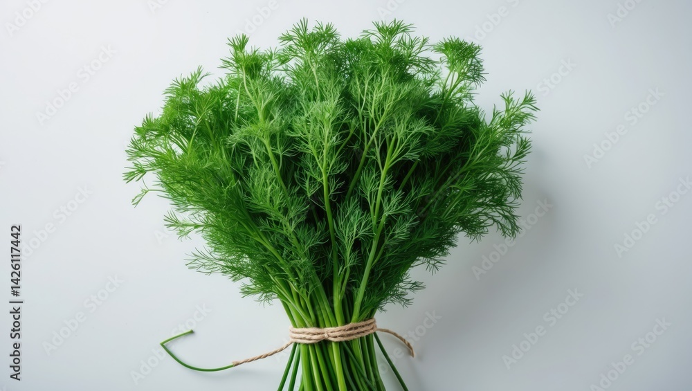 Poster studio macro image of fresh green dill on a background with copy space template