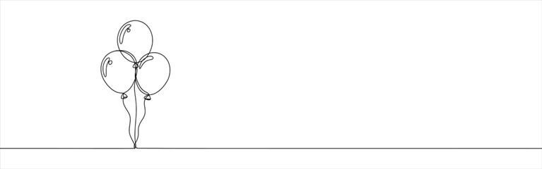 Bunch of party balloons continuous one line drawing. Decoration balloon. Vector illustration.