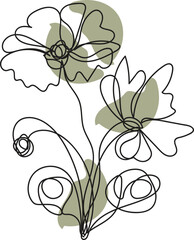 Abstract One Line Drawing of Flowers with Sage Green Accents