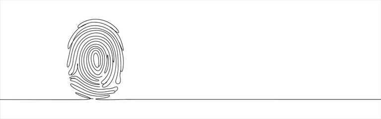 Fingerprint continuous one line drawing of biometric scan symbol on white background.