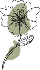 Abstract Single Line Flower Drawing with Green Abstract Shapes