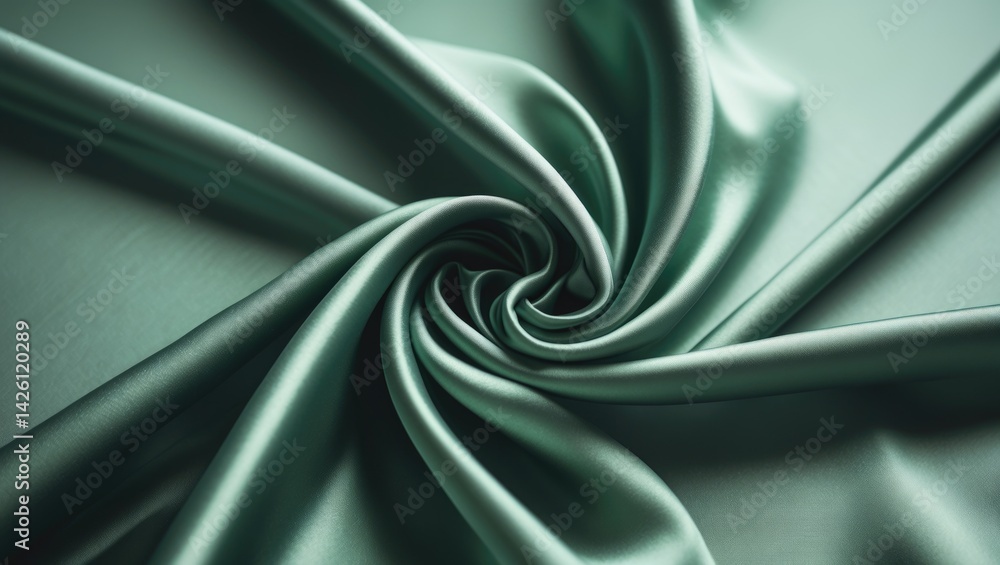 Poster elegant green silk fabric with smooth texture for abstract backgrounds and copy space, close-up view
