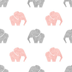 Cute baby elephants pattern. Vector simple seamless background for kids