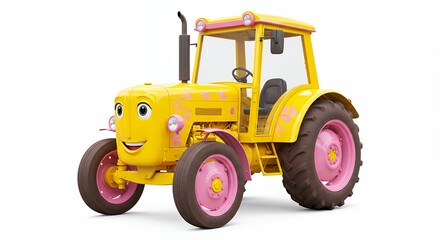Naklejka premium Animated cartoon yellow tractor illustration