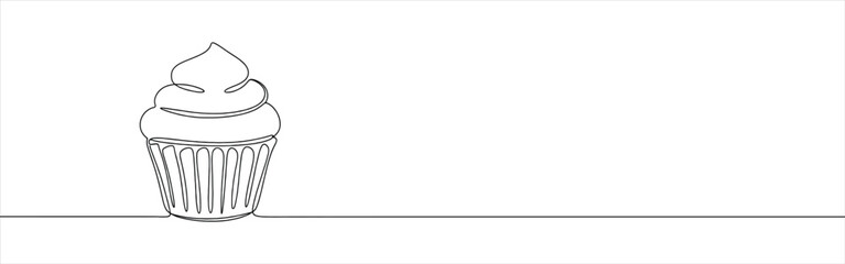 Cupcake continuous one line drawing. Cake symbol. Vector illustration.