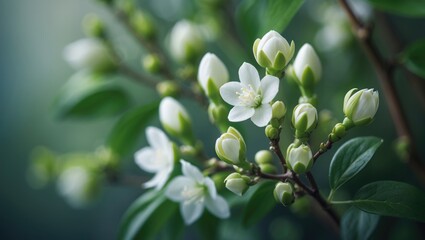 Fototapeta premium The white Jasmine flower belongs to the jasmine species.