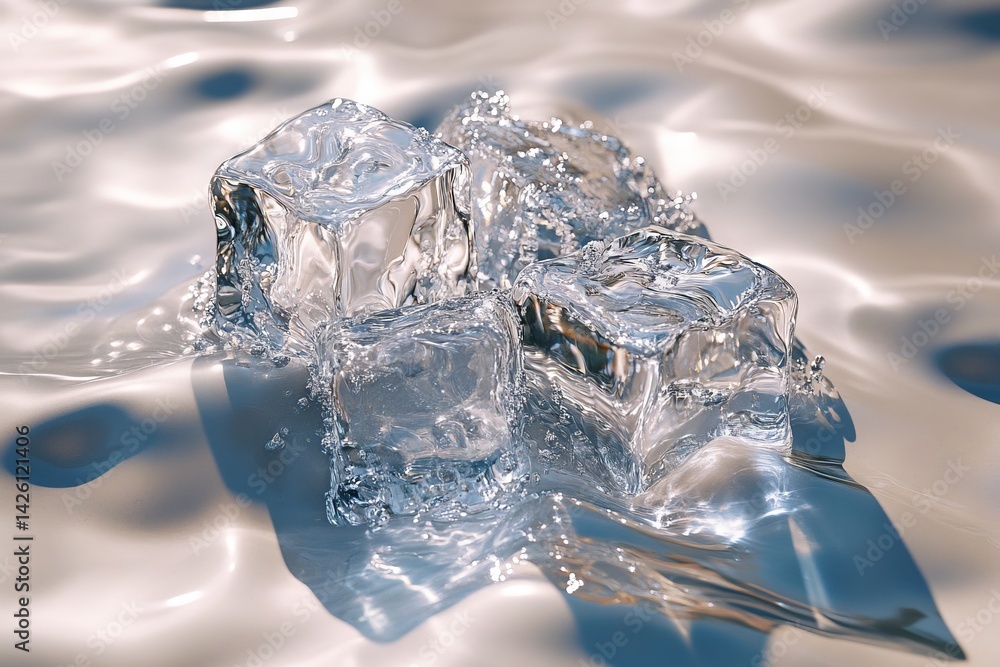 Fototapete clear ice cubes resting on a smooth surface create a tranquil atmosphere in natural light