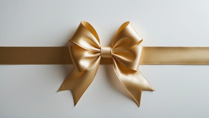 Elegant gold satin ribbon with bow on white background