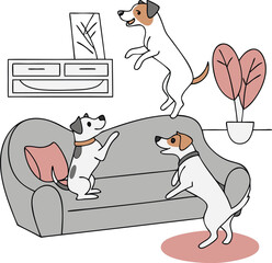 Playful Dogs in a Cozy Home Different Breeds vector illustration 