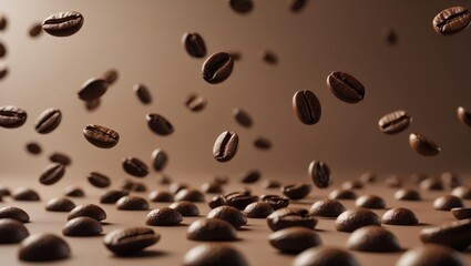 Obraz premium Coffee bean background with falling beans and space for copy