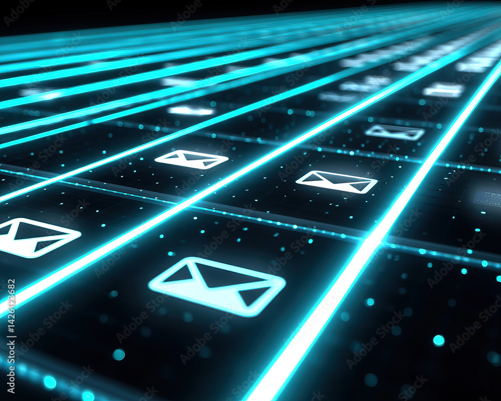 Aufkleber futuristic glowing email icons on digital grid create captivating visual of modern communication tec