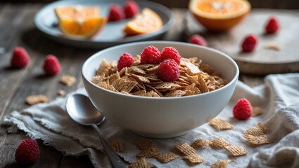 Nutritious Whole Wheat Shredded Cereal with Fruit for Breakfast