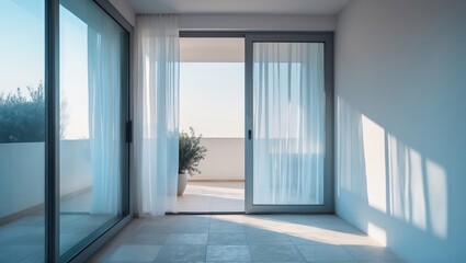 Fototapeta premium Exterior terrace featuring glass window and door