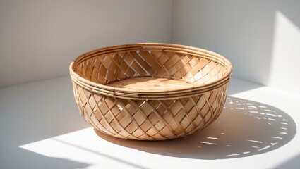 Isolated bamboo basket on plain background