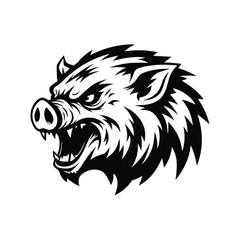 Obraz premium Roaring Pig Head Silhouette Logo – Minimalist Vector, Bold Black on White