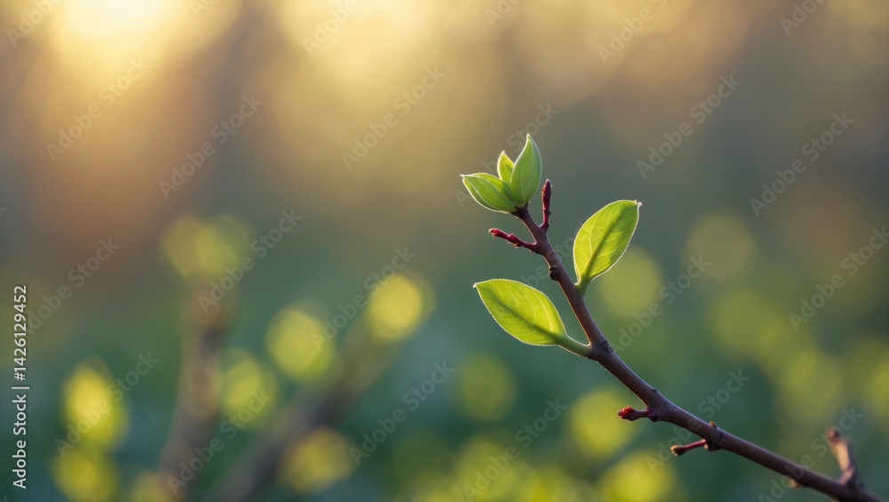 Poster spring green bud with selective focus and shallow depth of field