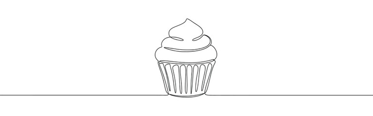 Cupcake continuous one line drawing. Cake symbol. Vector illustration.