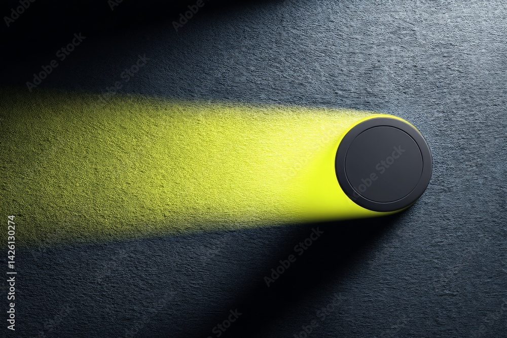 Aufkleber Bright yellow light beam extending from a circular device on a textured dark surface in a dimly lit setting